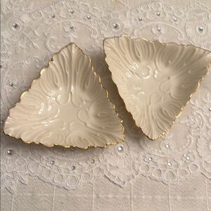 Elegant Lenox Cream and Gold Triangle Dishes